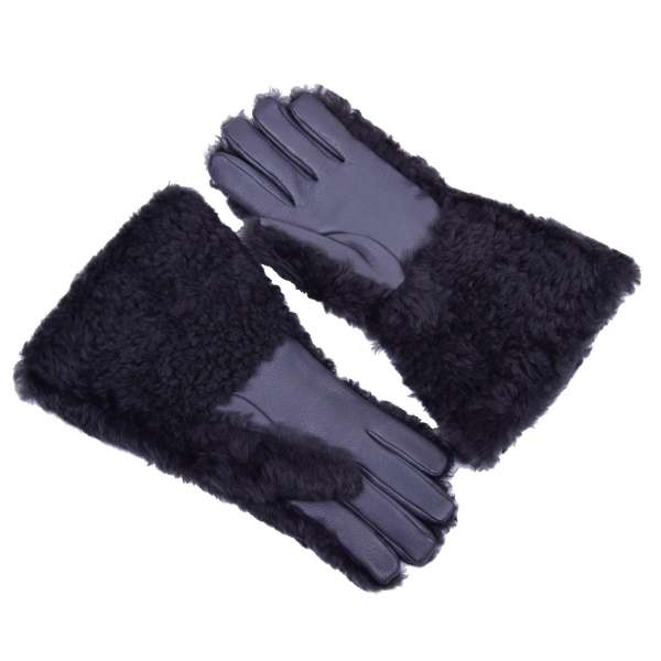 Knight Style Deer Leather Gloves with lamb fur stuffed inside with rabbit fur by Dolce & Gabbana Black Label