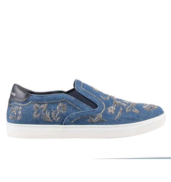 Denim Slip-On Sneaker LONDON with embroidery and printed logo by DOLCE & GABBANA