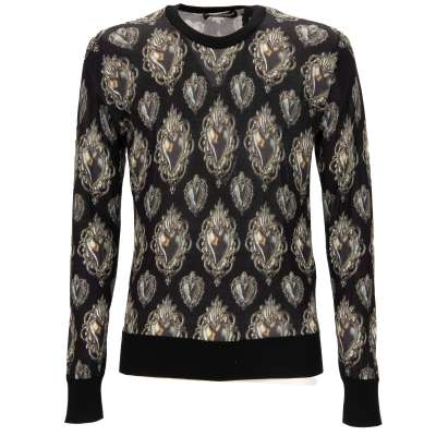 Sacred Heart Silk Sweater Black Gold