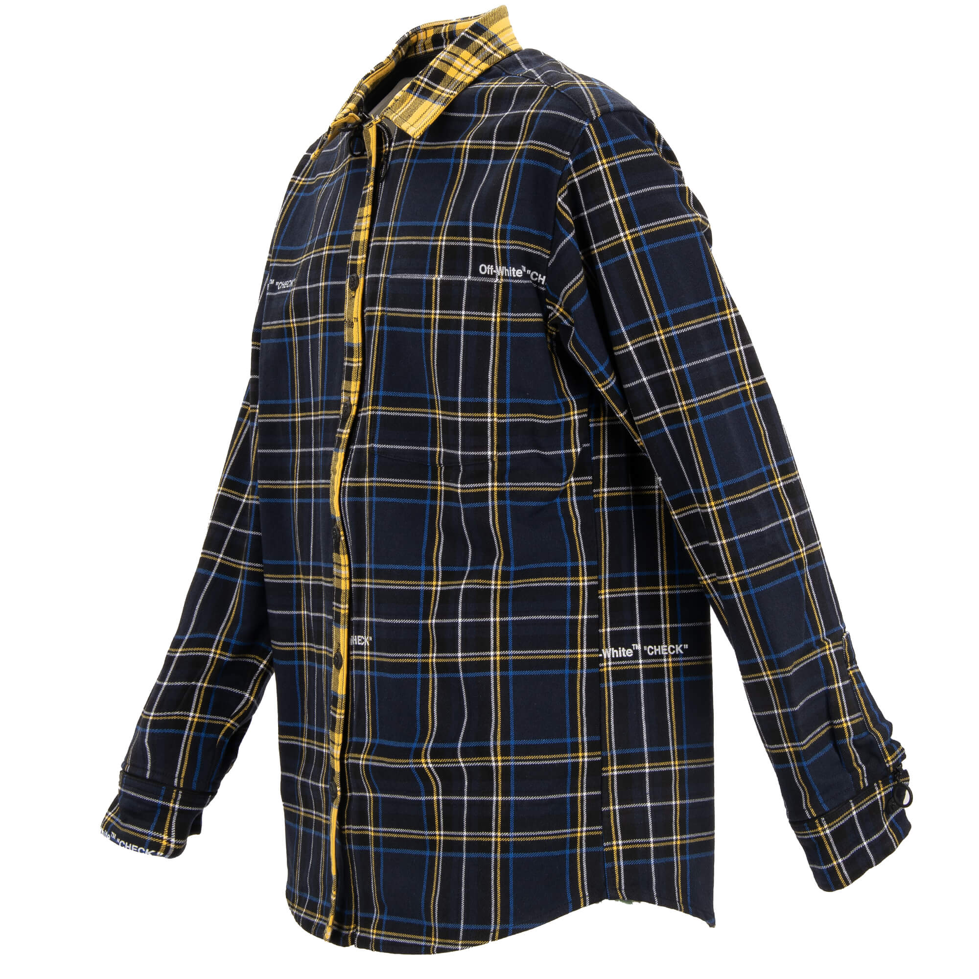 Off White Virgil Abloh Arrow Deconstructed Checked Shirt with Logo Blue Yellow M FASHION ROOMS