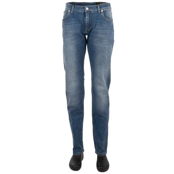 Stretch 5-Pockets Jeans GOLD mit silbernem Logo Schild aus Metall und Logo Sticker von DOLCE & GABBANA 