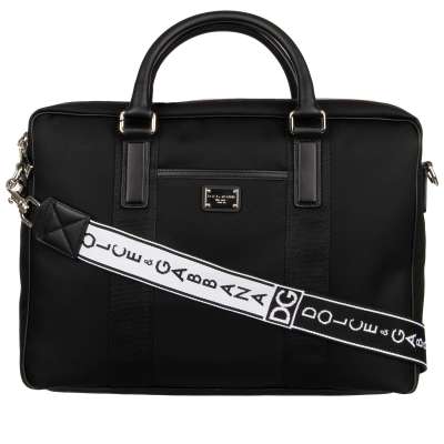 Laptop Tasche aus Canvas mit Logo und Leder Details Schwarz