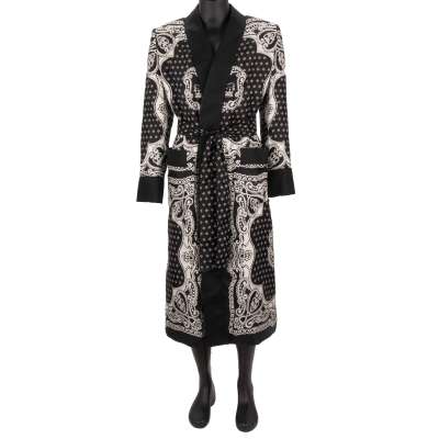 Royal Crown Padded Silk Coat Robe Black White