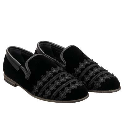 Decorative Embroidery Velvet Loafer Shoes AMALFI Black