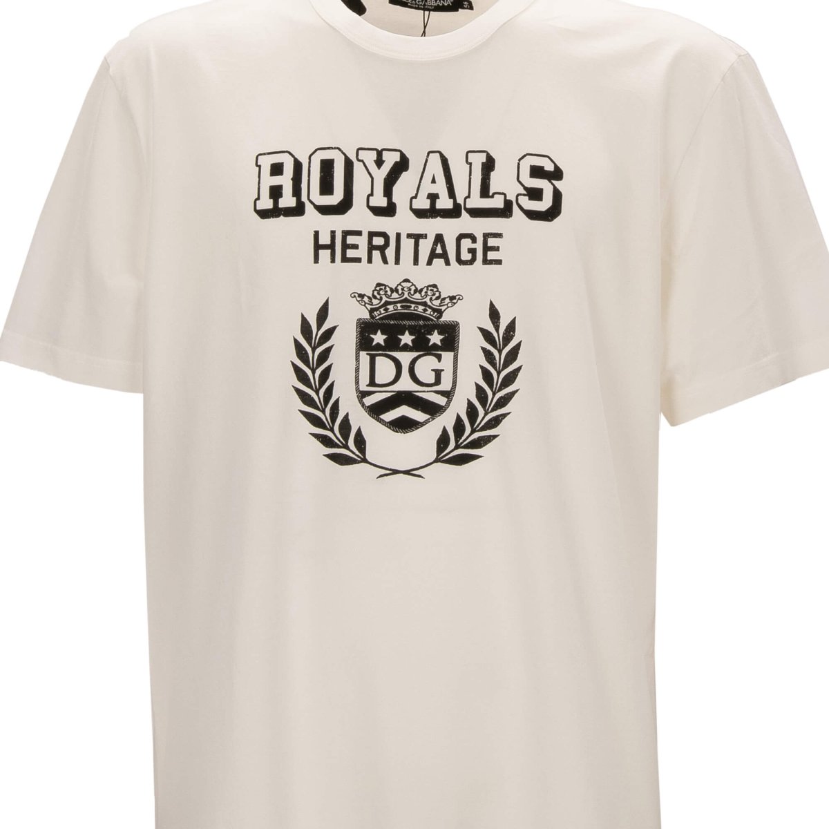 Dolce Gabbana Royals DG Logo Heritage Crown Cotton T Shirt White 54 XL FASHION ROOMS