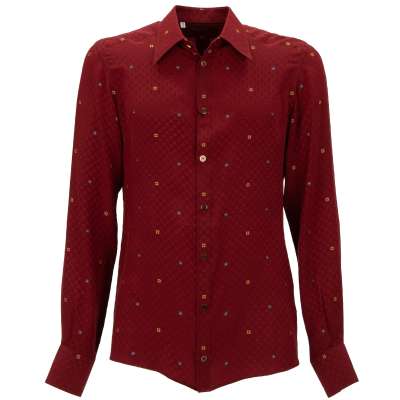 Flower Silk Shirt Decorative Button Red 39 S