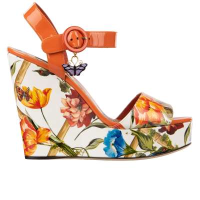 Floral Schmetterling Anhänger Plattform Sandalen BIANCA Orange Weiß