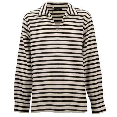 Striped Linen Cotton Oversize Shirt Black White 43 17