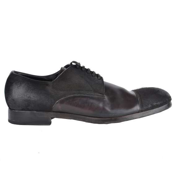 Fur and horse leather derby shoes with a round toe by DOLCE & GABBANA Black Label 