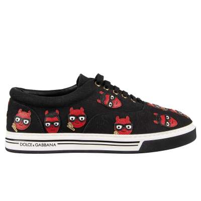 Low-Top Canvas Sneaker ROMA with Leather Embroidery Black