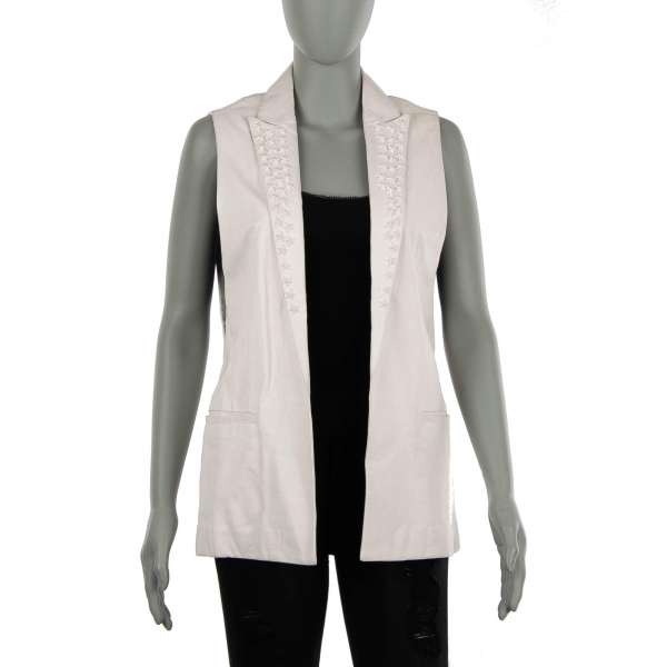 Stars embellished long leather Vest Jacket HOMMAGE A ELVIS in white by PHILIPP PLEIN COUTURE