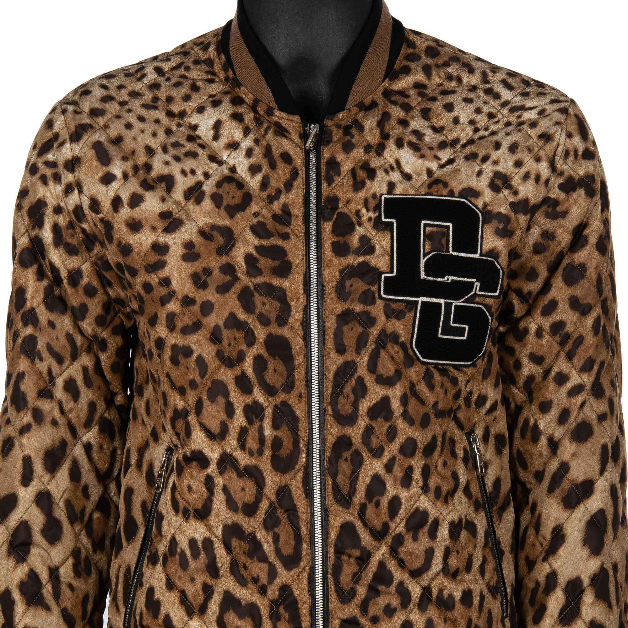Dolce & Gabbana Quilted Leopard Printed Nylon Bomber Jacket with