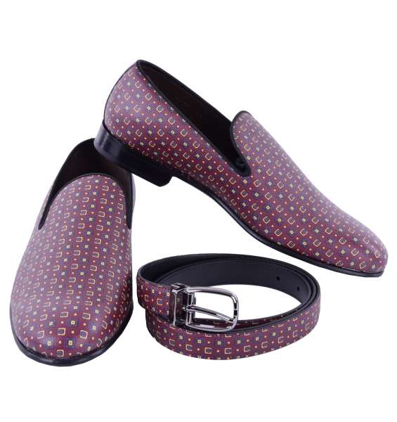 Dauphine leather loafer shoes MILANO and belt Gift Set with neckwear pattern by DOLCE & GABBANA