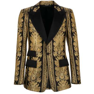 Baroque Jacquard Blazer Tuxedo Jacket Gold Black
