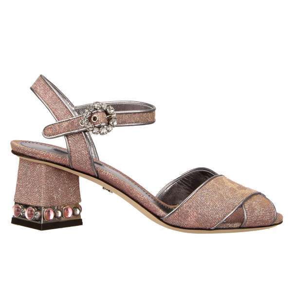 Leopard Pattern Sandals KEIRA with crystals embellished heel in pink and silver by DOLCE & GABBANA