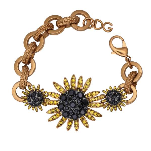 Armband verziert mit Kristallen Sonnenblumen in schwarz, gelb und gold von DOLCE & GABBANA