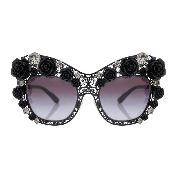 Limited Edition Filigree Sunglasses DG 2160 with roses and crystals in black by DOLCE & GABBANA
