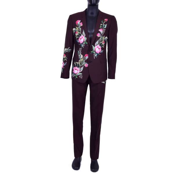 Virgin Wool suit with handmade floral applications and crystals bees brooches by DOLCE & GABBANA