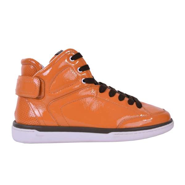Patent leather High-Top Sneaker USLER with lace up and hook & loop fastening by DOLCE & GABBANA