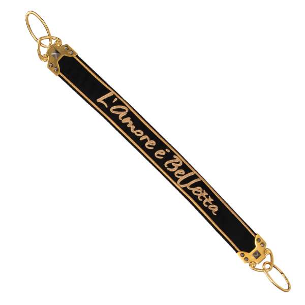  L'AMORE e BELLEZZA fabric bag Strap / Handle with metal elements and studs in black gold by DOLCE & GABBANA