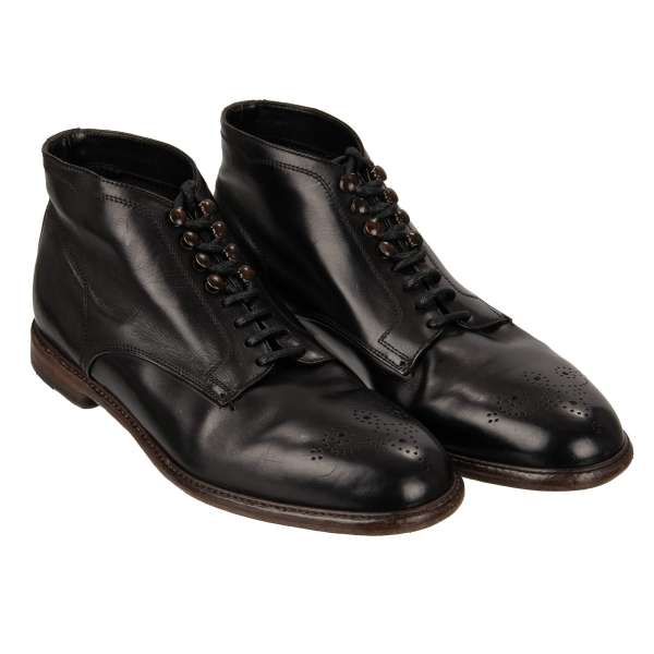 Leather Boots MICHELANGELO with pattern in front in black by DOLCE & GABBANA 