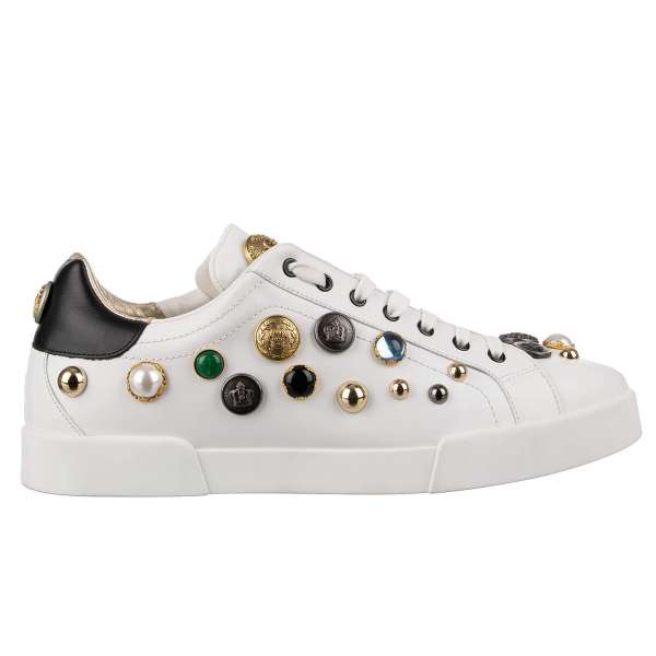 Low-Top Sneaker PORTOFINO Light with buttons, crystals and studs applications by DOLCE & GABBANA