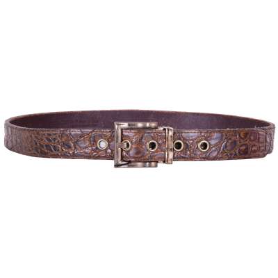 Destroyed Crocodile Leather Belt Brown