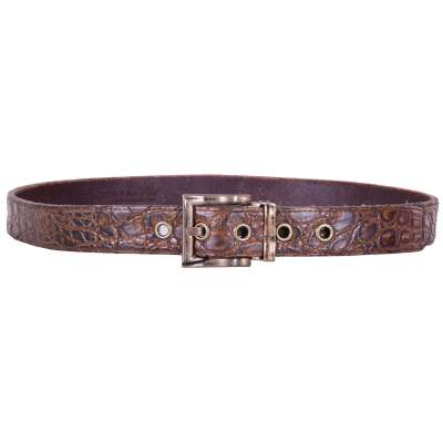 Vintage Design Caiman Leather Belt Brown 105 42