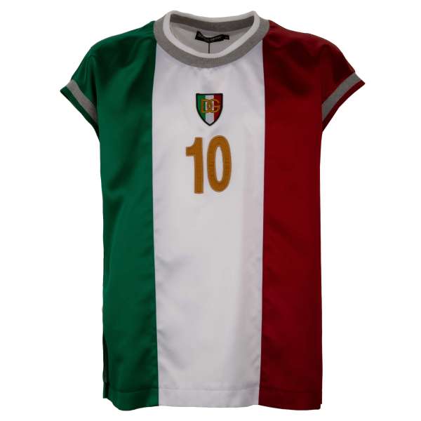 Oversize Tank Top T-Shirt mit Italien Flagge und DG Logo 10 Patch in grün, rot und weiß von DOLCE & GABBANA 