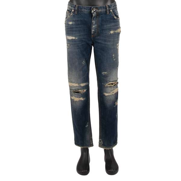 5-pockets Loose Jeans with distressed elements in blue by DOLCE & GABBANA