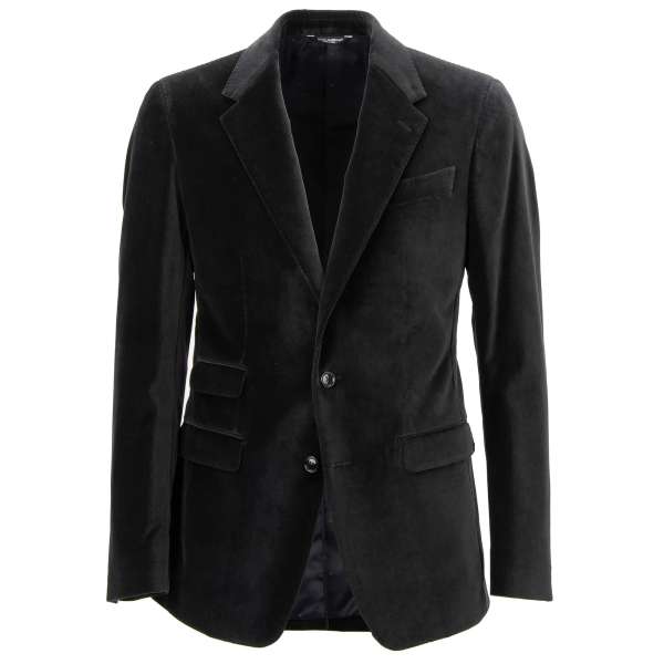 Blazer aus Samt NAPOLI mit fallendem Revers und Taschen in Grau und Schwarz von DOLCE & GABBANA