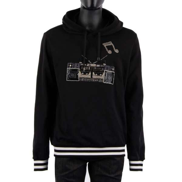 Hoody / Sweatshirt with embroidered music recorder / record player in front by DOLCE & GABBANA Black Line
