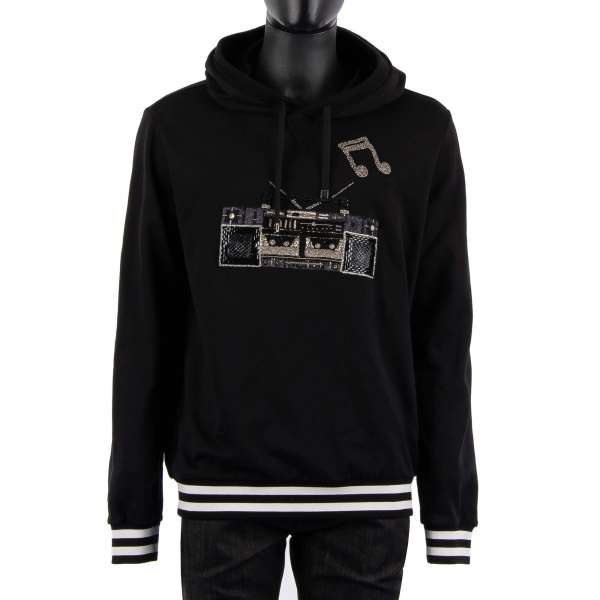 Hoody / Sweatshirt mit besticktem Musikrekorder / Kassettenrecorder vorne in Schwarz von DOLCE & GABBANA Black Label