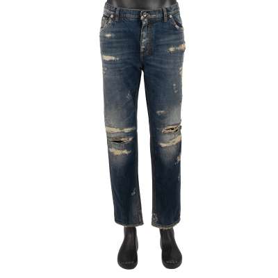 5-Pockets Distressed Jeans Hose Loose Fit Blau 50 52 L 