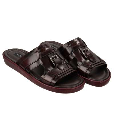 Glattleder Slide Sandalen MEDITERRANEO mit Schnalle und Logo Sangria Rot