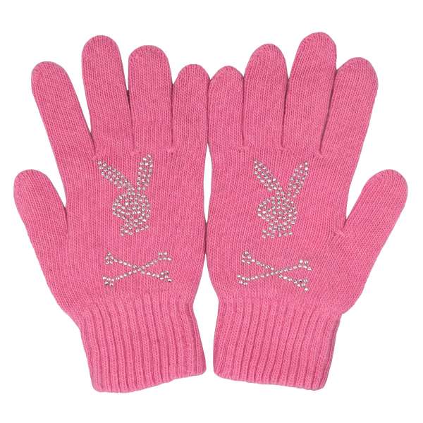 Wool and Cashmere knitted Mid-Gloves with crystals Bunny Skull logo by PHILIPP PLEIN x PLAYBOY