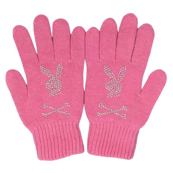 Gestrickte Handschuhe aus Wolle und Kaschmir Mischung mit Bunny Skull Logo aus Strass von PHILIPP PLEIN x PLAYBOY