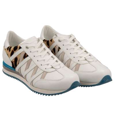 Leopard Leather Sneaker Shoes White 41.5 UK 7.5 US 8.5
