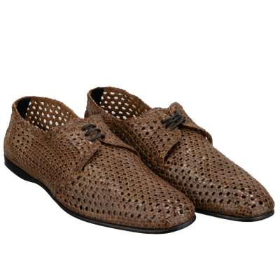 Geflochtene Leder Derby Schuhe FLORIO Braun 44 UK 10 US 11