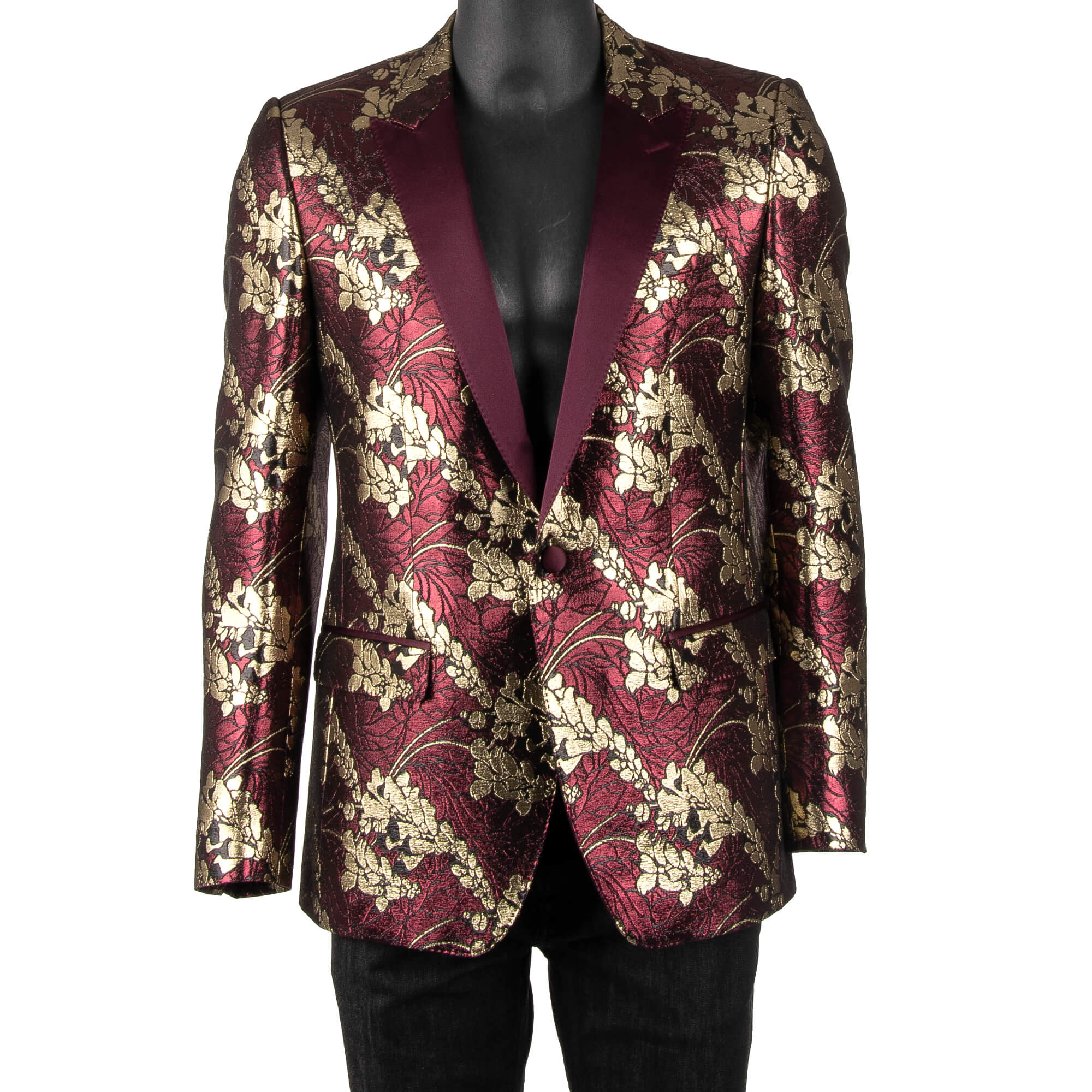 Dolce & Gabbana Floral Shiny Lurex Tuxedo Blazer MARTINI Bordeaux Gold ...