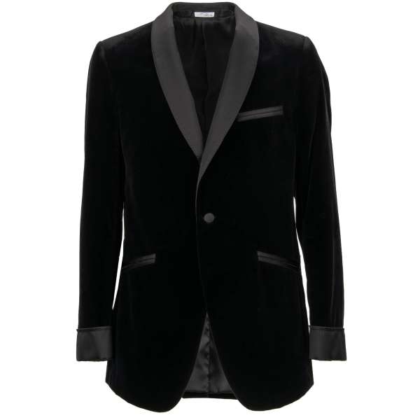 Sakko / Blazer aus Samt mit Seide Manschetten, Revers und Taschen in Schwarz von DOLCE & GABBANA