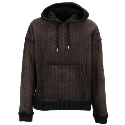 Gefütterter Oversize Leder Wollle Hoodie Pullover Braun Grau 52 L Gefütterter Oversize Leder Wollle Hoodie Pullover Braun Grau 52 L
