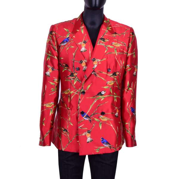 Double-Breasted silk blazer with Birds Print by DOLCE & GABBANA Black Line