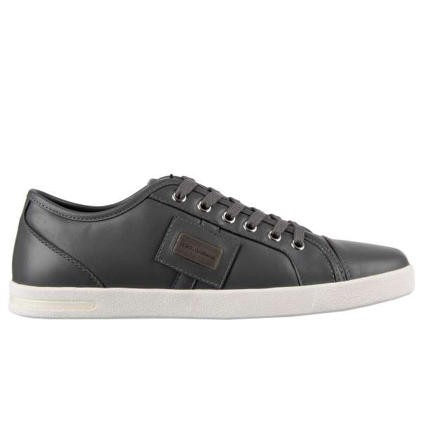 Klassische Sneaker NEW RU aus Glattleder in Grau mit Logo-Schild von DOLCE & GABBANA