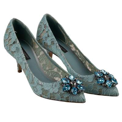 Crystal Brooch Taormina Lace Pumps BELLUCCI Blue