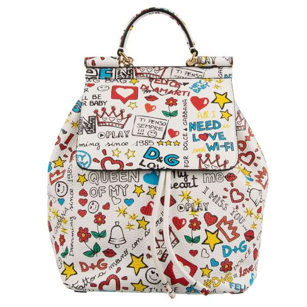 Bottalato leather Backpack SICILY with multicolor logo graffiti print by DOLCE & GABBANA