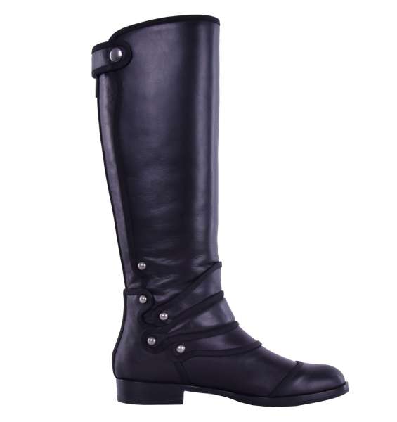 Flat Knight armor inspired studded knee-high boots RODEO made of nappa leather with by DOLCE & GABBANA
