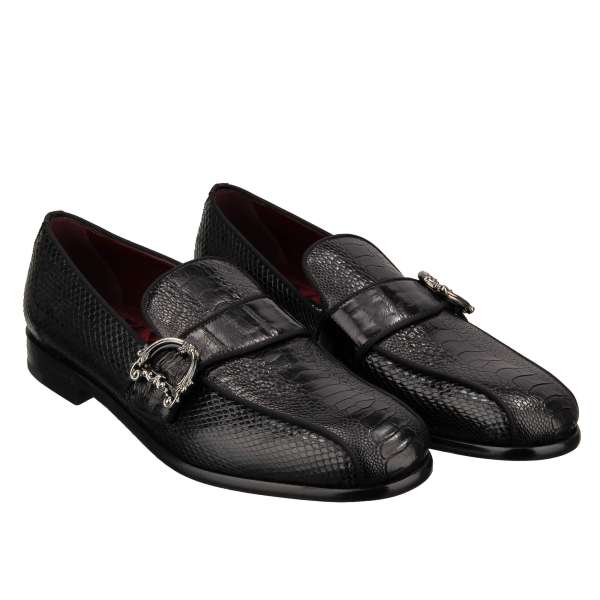 DG Baroque logo buckle loafer shoes LEONARDO made of exotic leather in black by DOLCE & GABBANA