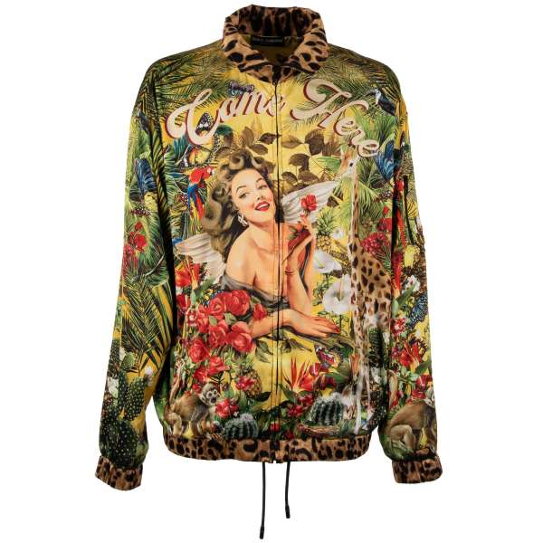 Oversize tropical printed jacket "Come here" with pockets and a large logo print by DOLCE & GABBANA