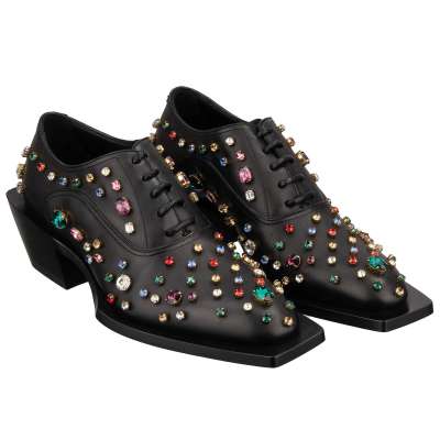 Crystal DG Logo Leather Lace Derby Shoes FRANCESINA Black